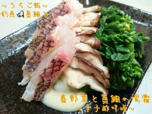 釣魚真鯛で🎣春野菜と真鯛の湯霜~辛子酢味噌~