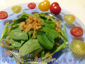 釣魚クロアナゴで🎣カリカリベーコン風ほうれん草サラダ